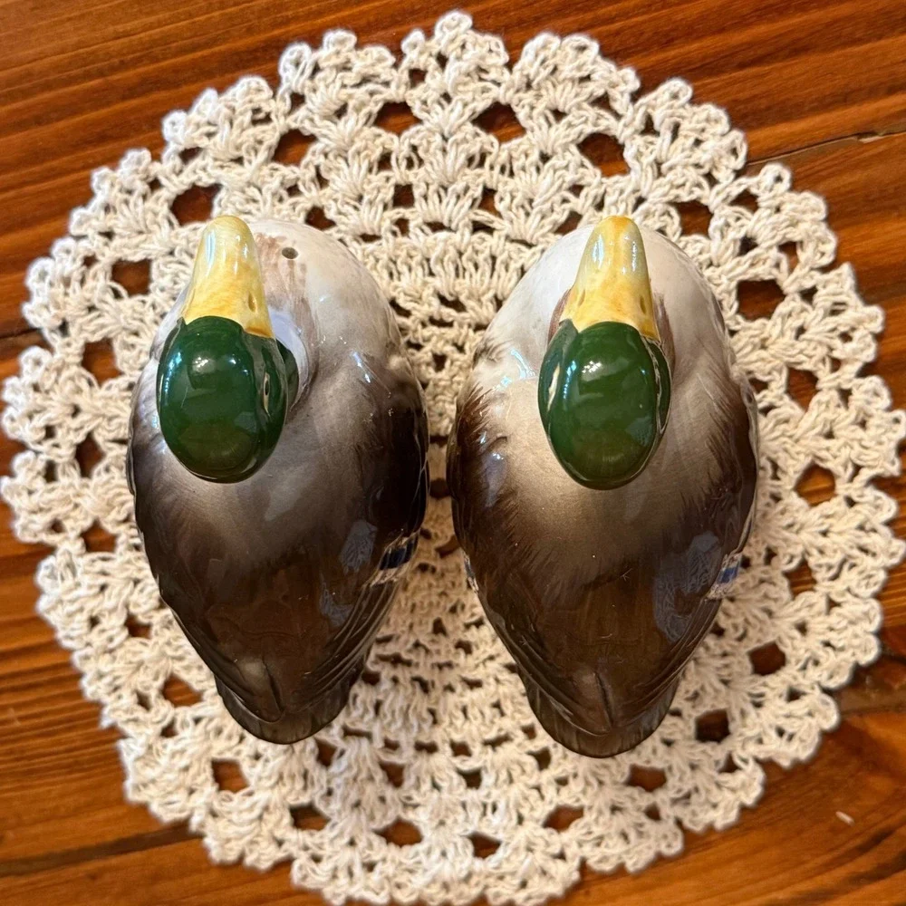 Otagiri Mallard Duck Salt Pepper Shakers Green Brown Excellent 1981